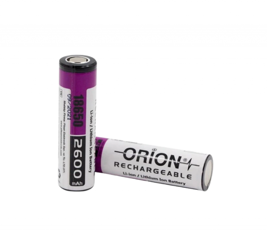Orion - Şarjlı Pil - Lityum İyon - 3.7v 2600mAh - 18650 Boy - 5c - Başsız 